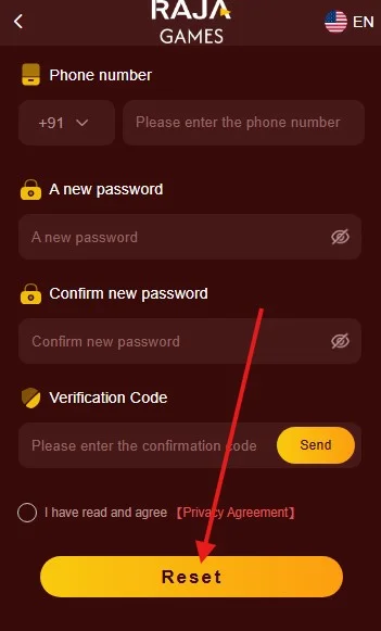 Click on the reset button